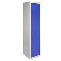 Metal Storage Lockers - Three Doors, Blue