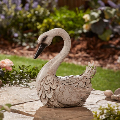 Metal Swan Outdoor Garden Ornament Height 36cm Decorative Sculpture ideal for Patios Lawns flowerbeds Borders