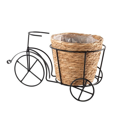 Metal Tricycle Plant Stand with Seagrass Basket 34Cm