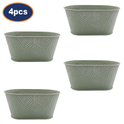 Metal Trough 4pcs Planter Pastel Green 1.5L Herbs Plants Flowers Oval Decor Pots