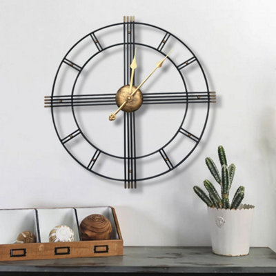 View of Metal Wall Clock Black Metal Home Decor Clock for Living Room Bedroom ...