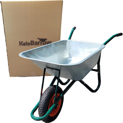 Metal Wheelbarrow - Galvanised with Pneumatic Tyre Professional Garden Wheelbarrow - 100 Litre