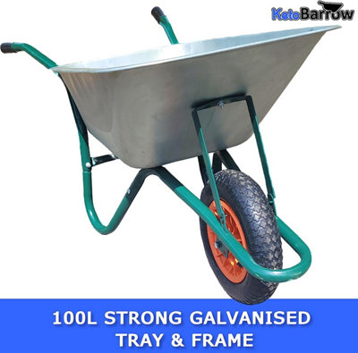 Metal Wheelbarrow - Galvanised with Pneumatic Tyre Professional Garden Wheelbarrow - 100 Litre