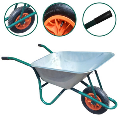 Metal Wheelbarrow - Galvanised with Pneumatic Tyre Professional Garden Wheelbarrow - 100 Litre - 6
