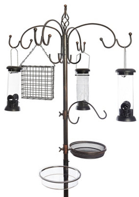 Metal Wild Bird Feeding Station Complete with 4 Bird Feeders Bronze Effect Finish