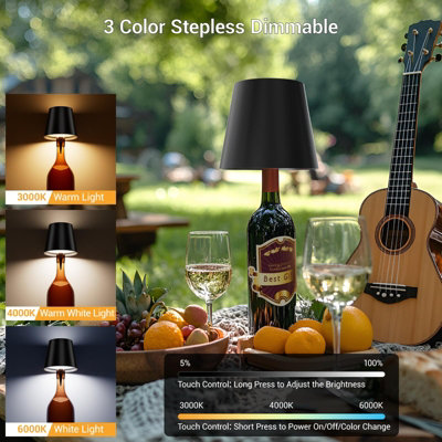 Metal Wireless Bottle Lamp with 3 Color Temperature,Rechargeable ...
