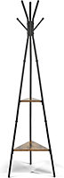 Metal & Wood  Freestanding Coat Stand With Shelves