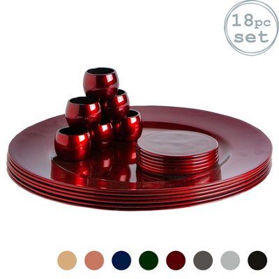 Metallic Charger Plates Set - Dark Red - 18pc - Decorative Dinner Set ...