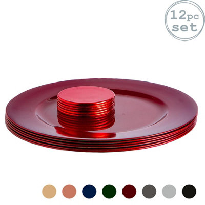 Metallic Charger Plates Set - Red - 12pc - Decorative Dinner Set by Harbour Housewares