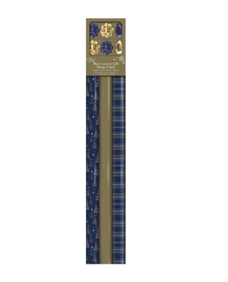 Metallic Christmas Wrapping Paper Bows Ribbon 9 Piece Set Navy Blue & Gold Price Comparisons | Compare The Build