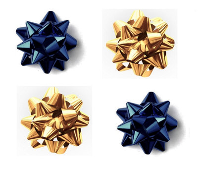 Metallic Christmas Wrapping Paper Bows Ribbon 9 Piece Set Navy Blue & Gold