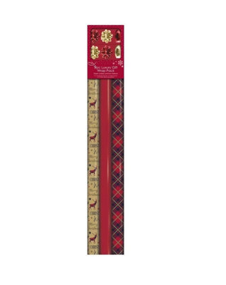 Metallic Christmas Wrapping Paper Bows Ribbon 9 Piece Set Red & Gold
