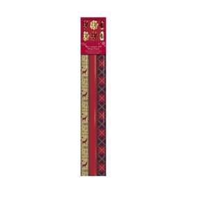 Metallic Christmas Wrapping Paper Bows Ribbon 9 Piece Set Red & Gold