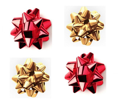 Metallic Christmas Wrapping Paper Bows Ribbon 9 Piece Set Red & Gold