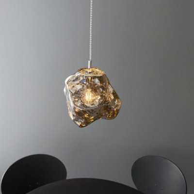 Metallic Chrome Rock Design Ceiling Pendant Light Dimmable Hanging