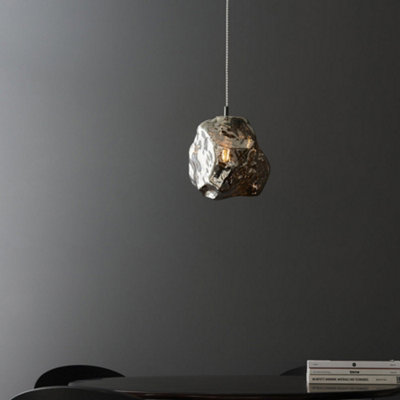 Metallic Chrome Rock Design Ceiling Pendant Light Dimmable Hanging