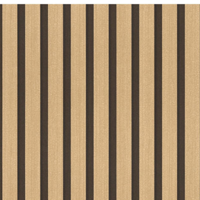 Metallic Gold & Black Wood Panel Slats Wallpaper 78627-2
