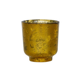 Metallic Gold Tea Light Holder - Glass - L15.5 x W15.5 x H19 cm - Gold