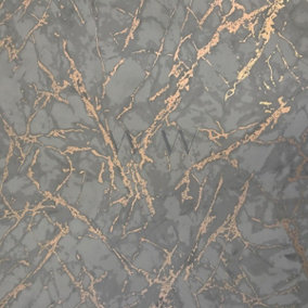 Metallic Marble Wallpaper Charcoal and Copper Fine Decor FD42267