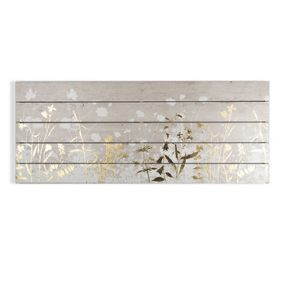 Metallic Meadow Print On Wood Floral Wall Art