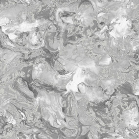 Metallic Ripple Liquid Marble Elixir Swirl Grey Silver Shimmer Wallpaper WD0040