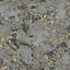 Metallic Ripple Liquid Marble Swirl Charcoal Grey Gold Shimmer Wallpaper WD0043