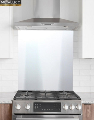 Metallico Aluminium Kitchen Splashback Gloss/Matt Silver (W) 600mm x (L) 750mm
