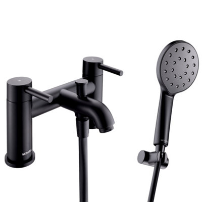 Methven Motu Matte Black Bath Filler Shower Mixer Taps Dual Lever Modern, Durable, and Easy to Install Deck Mounted Bathroom Set