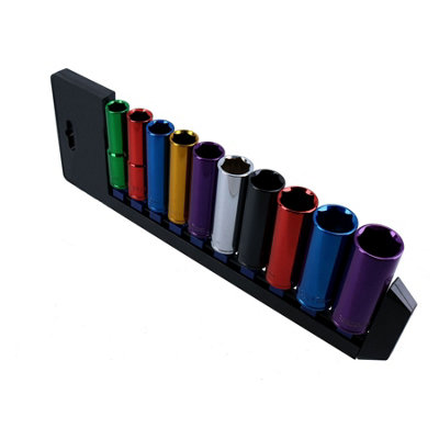 Metric 1/2" Drive Double Deep Colour Coded Sockets 6 Sided 13mm - 24mm 10pc