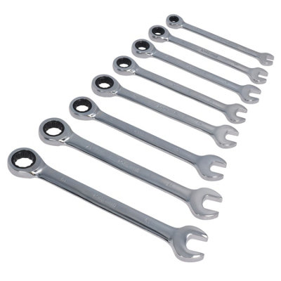 Metric 8mm - 19mm Ratchet Combination Spanner Wrench 8pc Set 72 Teeth ...