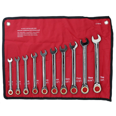 Metric and SAE Ratchet Combination Wrench Spanner Set 10 to 19mm 3/8in to 3/4in.