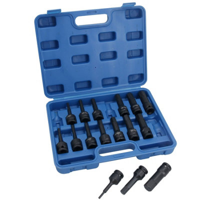 Metric Deep Impact Impacted Hex Bit Allen Key Sockets 4mm-19mm 16pc Set