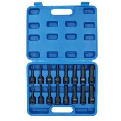 Metric Deep Impact Impacted Hex Bit Allen Key Sockets 4mm-19mm 16pc Set