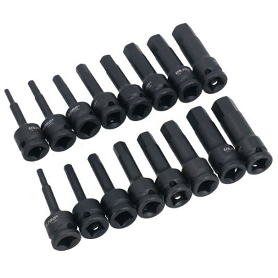 Metric Deep Impact Impacted Hex Bit Allen Key Sockets 4mm-19mm 16pc Set
