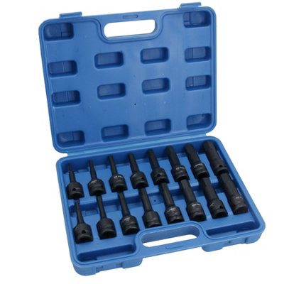 Metric Deep Impact Impacted Hex Bit Allen Key Sockets 4mm-19mm 16pc Set