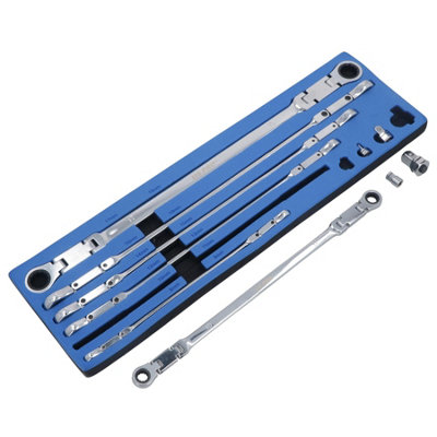 Metric Double-Jointed Flexi Headed Spanner Wrench Set Extra Long 8-19mm ...