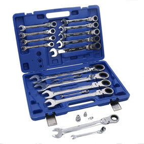 Metric Flexi Headed Ratchet Combination Spanner Wrench 8mm-32mm 20pc Set
