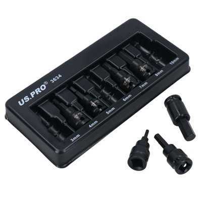 Metric Hex Allen Key Sockets 3/8" Drive Impacted Short Stubby 3mm - 10mm 7pc