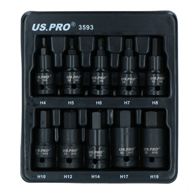 Metric Impacted Short Stubby Hex Allen Key Sockets 1/2in Drive 4 to 19mm 10pc