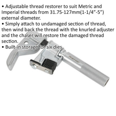 Metric & Imperial Adjustable Screw / Bolt Thread Restorer Tool - Damaged Threads