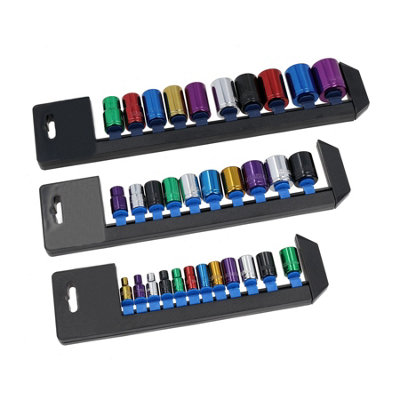 Metric Mixed Drive 1/4" 3/8" + 1/2" Shallow Colour Coded Sockets 4 - 24mm 32pc