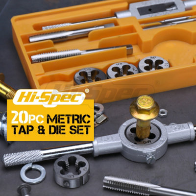 Metric Tap & Die Set Complete M3 to M12 Tapping and Threading Tools Hi-Spec 20pc