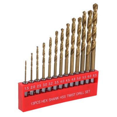 Metric Titanium Drill Bit Set With 1/4" Hex Shank 1.5 - 6.5mm 13pc