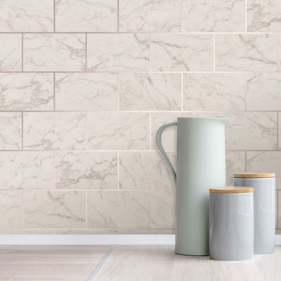 Metro Brick Marble Wallpaper Rose Gold Crown M1510