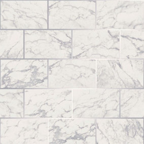 Metro Brick Marble Wallpaper Silver Crown M1509