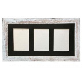 Metro Distressed White Frame with Black Mount for 3 Image Sizes 7 x 5 Inch