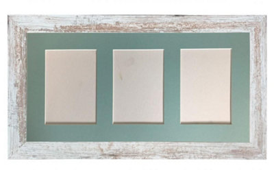 Metro Distressed White Frame with Blue Mount for 3 Image Sizes 7 x 5 Inch