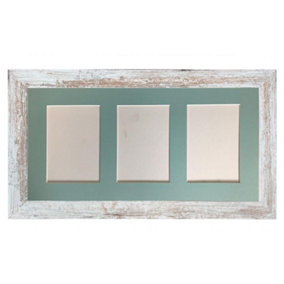 Metro Distressed White Frame with Blue Mount for 3 Image Sizes 7 x 5 Inch