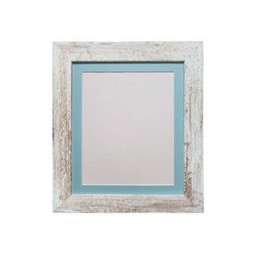 Metro Distressed White Frame with Blue Mount for Image Size 10 x 4 Inch