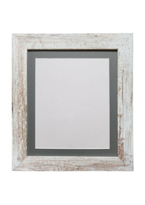 Metro Distressed White Frame with Dark Grey Mount 30 x 40CM Image Size 12 x 10 Inch